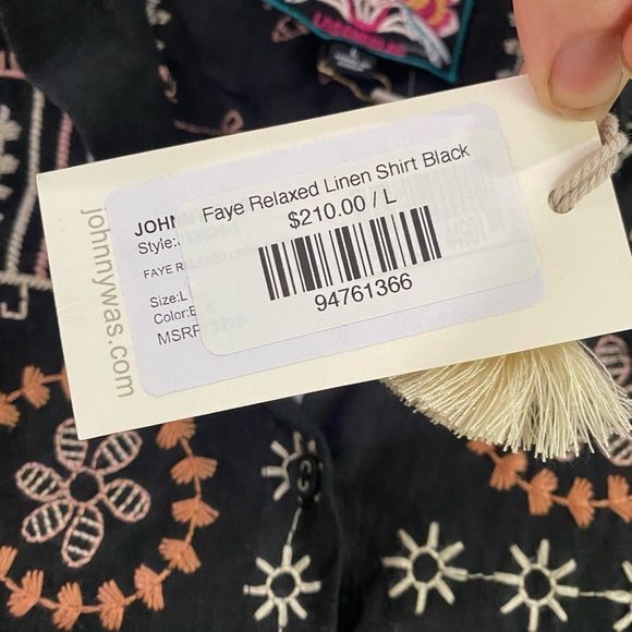 Johnny Was Faye Relaxed Linen Button Down Embroidered Shirt Lagenlook Size L - Picture 15 of 15